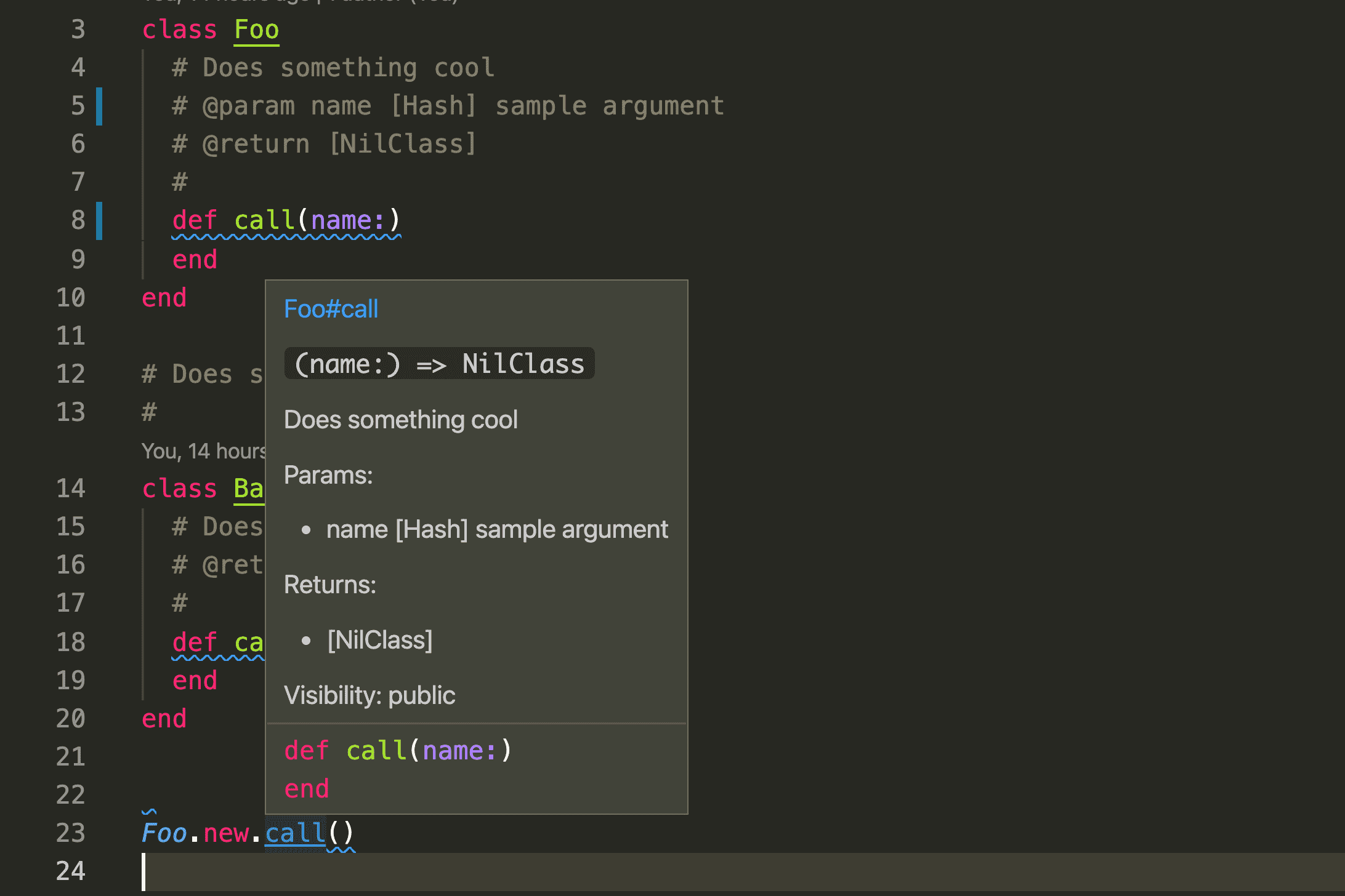 Inline documentation code interpreter popup