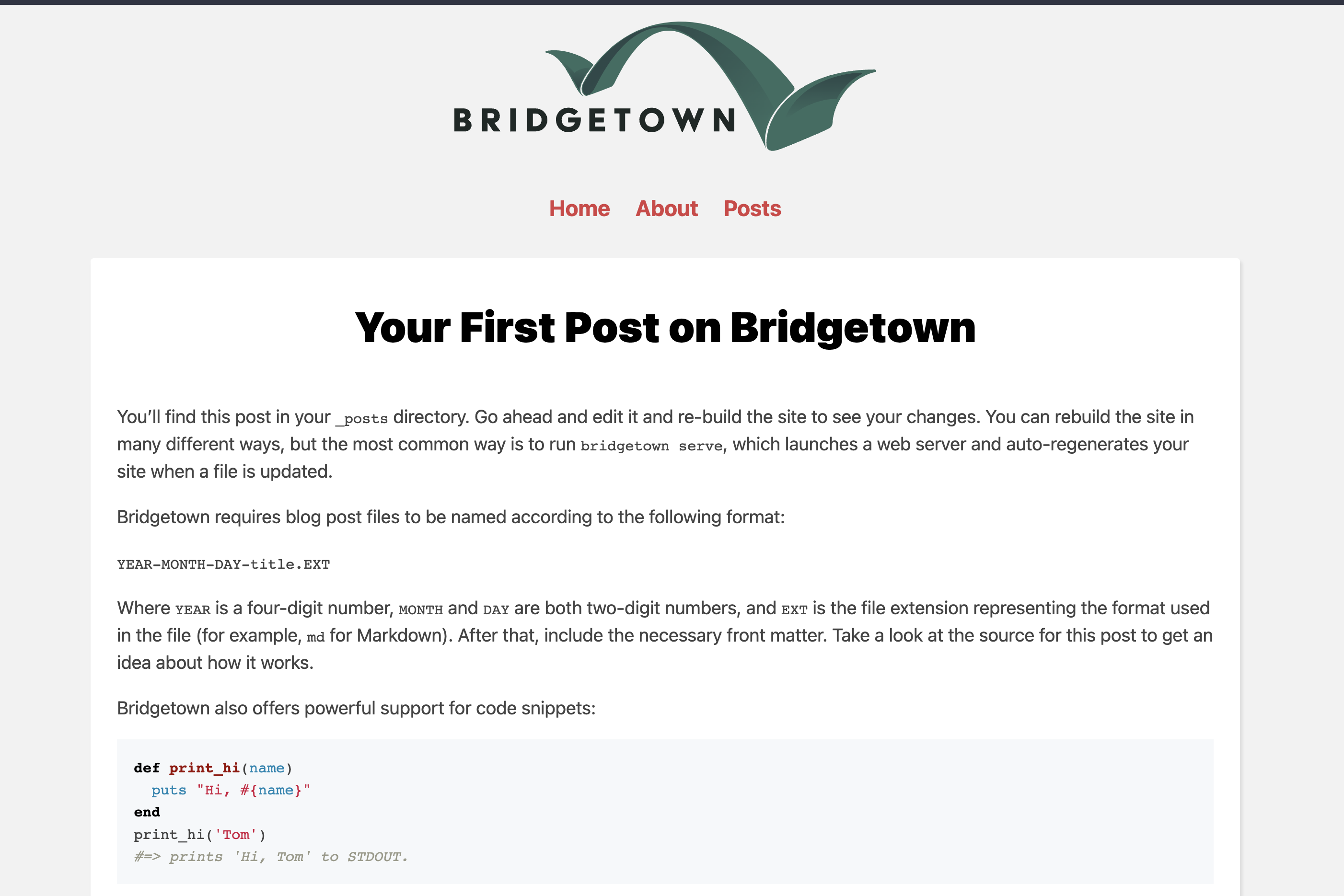 Bridgetown single page