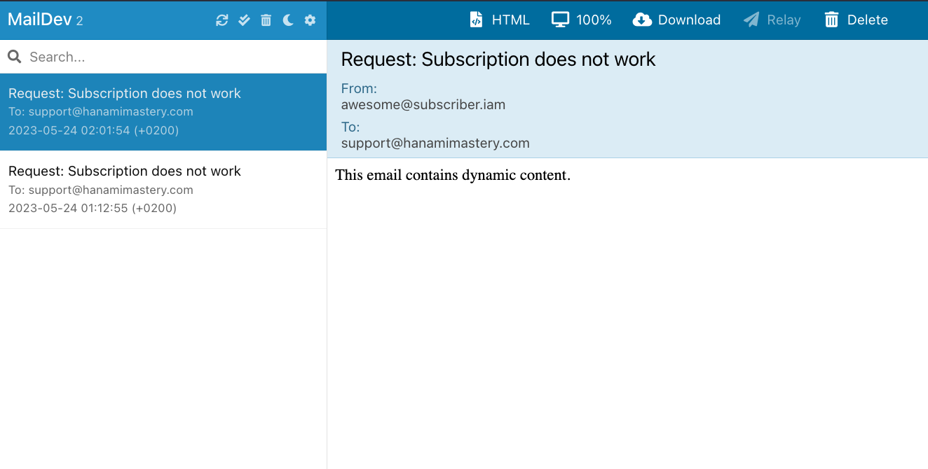 Incoming dynamic email view