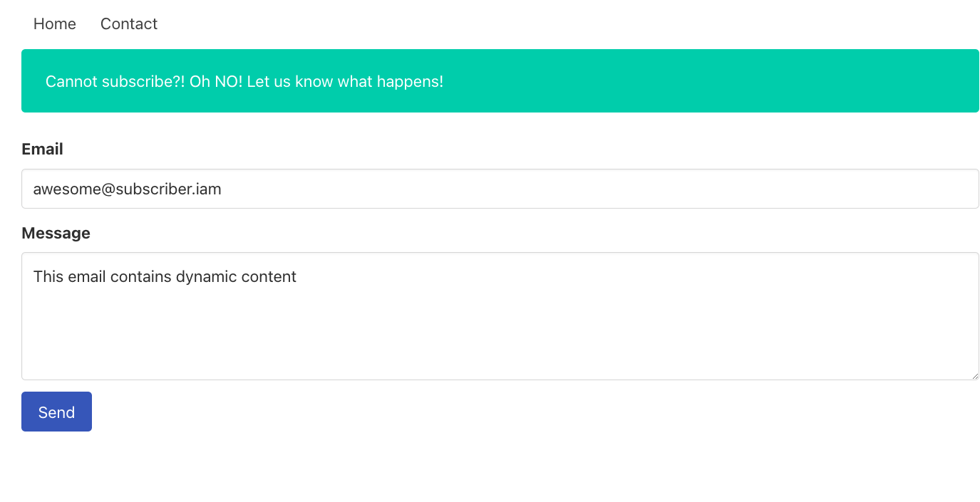 Dynamic message in filled in contact form